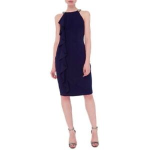 Ralph Lauren Navy Ruffle Beaded Neckline Dress in Size 6